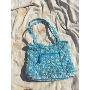Vera Bradley medium handbag purse 10” satchel blue paisley fabric vegan washable